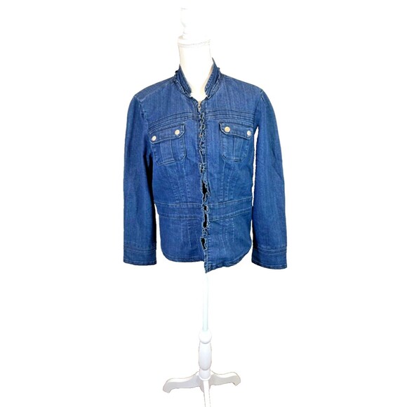Dressbarn Woman's Ruffle Long Sleeve Denim Jacket With Front Pockets Size Large - Picture 1 of 9